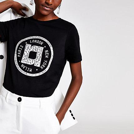 River Island Womens Printed Embellished T-shirt