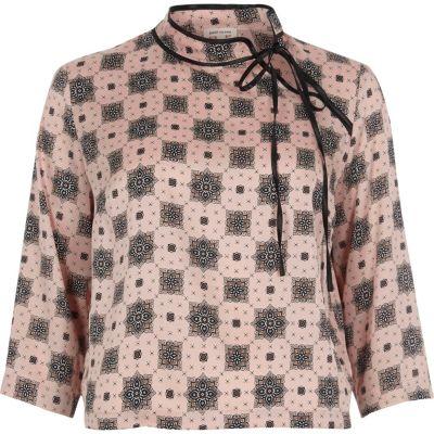 River Island Womens Print Tied Neck Satin Blouse