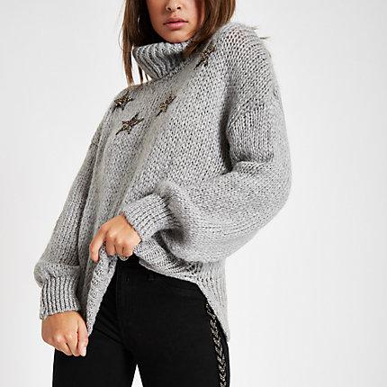 River Island Womens Star Roll Neck Knit Jumper