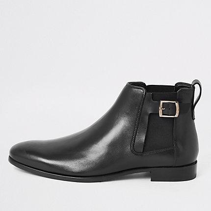 River Island Mens Leather Buckle Side Boots