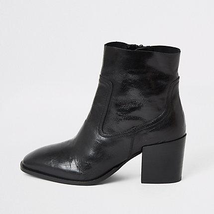 River Island Womens Eyelet Block Heel Leather Boots