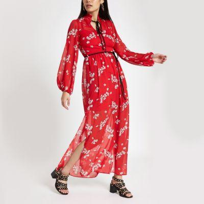 River Island Womens Floral Tie Neck Maxi Dress