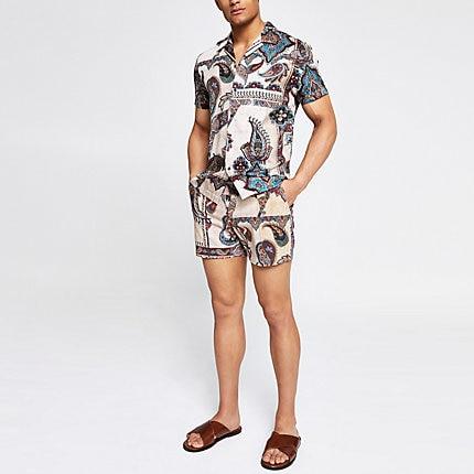 River Island Mens Paisley Slim Fit Shorts