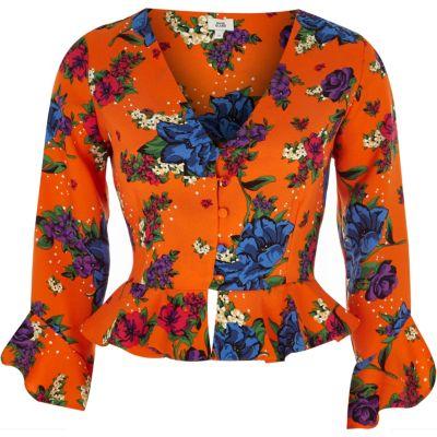 River Island Womens Floral Print Frill Hem Blouse
