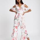 River Island Womens Petite Cold Shoulder Floral Jumpsuit