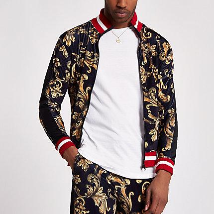 River Island Mens Jaded Velvet Track Jacket