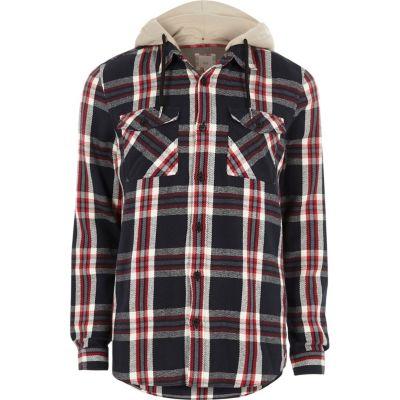 River Island Mens Check Casual Hooded Shirt