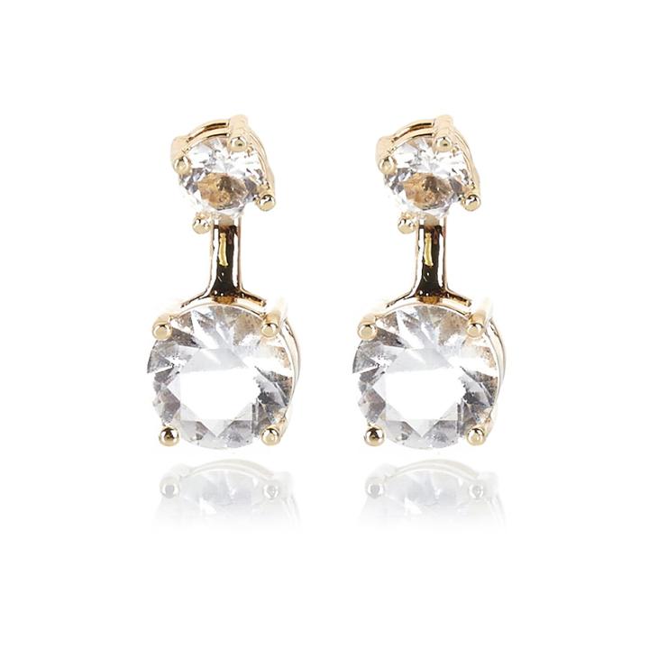 River Island Womens Gold Tone Rhinestone Front And Back Earrings