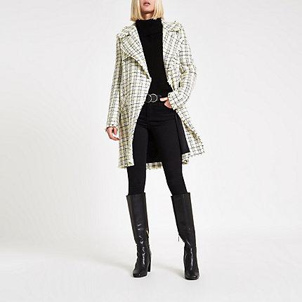 River Island Womens Check Boucle Long Line Coat