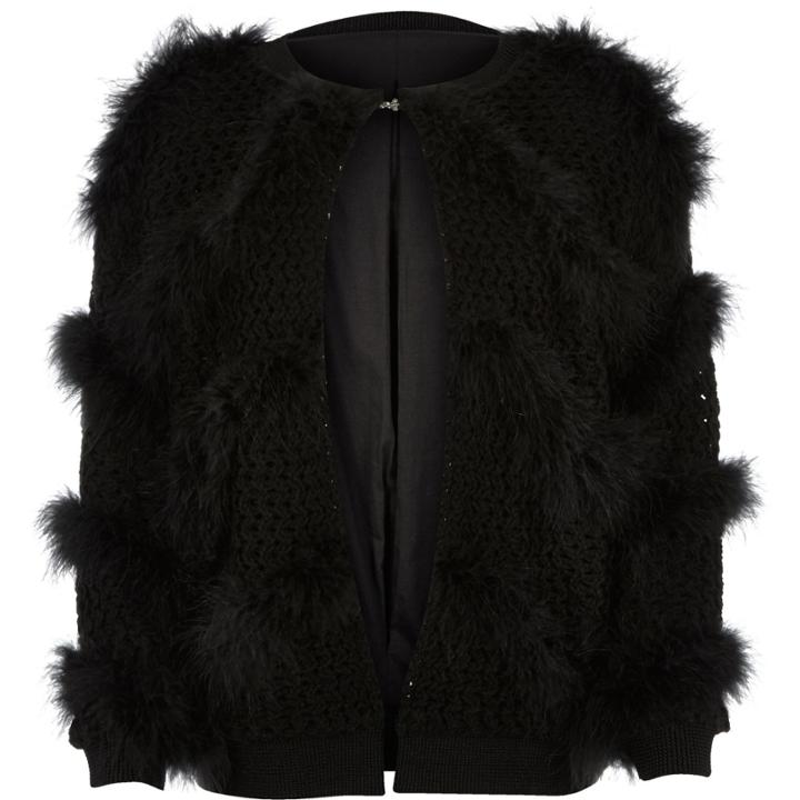 River Island Womens Knitted Feather Trim Cardigan