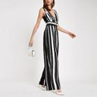 River Island Womens Stripe Belted Wide Leg Jumpsuit