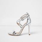 River Island Womens Silver Metallic Barely There Strappy Heels