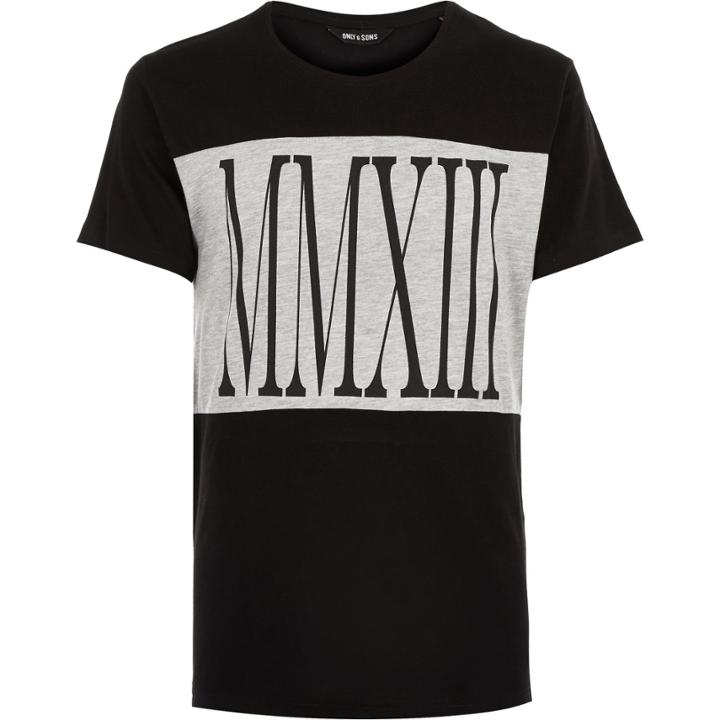 River Island Mensblack Only & Sons Roman Numerals T-shirt