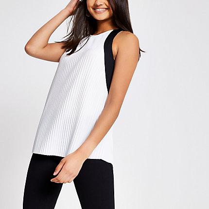 River Island Womens White Mono Trim Pleated Top