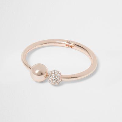 River Island Womens Rose Gold Tone Diamante Ball Cuff Bracelet
