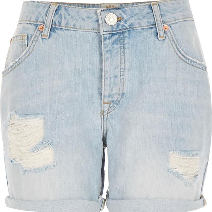 River Island Womens Light Wash Ripped Ultimate Boyfriend Shorts
