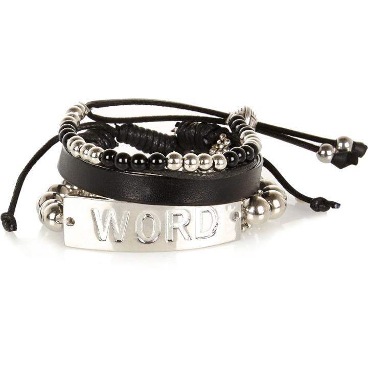 River Island Boys Silver Word Bracelet Set