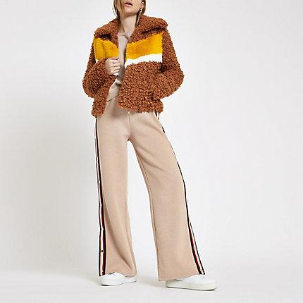 River Island Womens Shearling Fur Colour Block Jacket