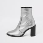River Island Womens Silver Leather Sock Boot