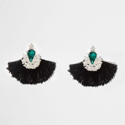 River Island Womens Tassel Fan Gem Rhinestone Earrings