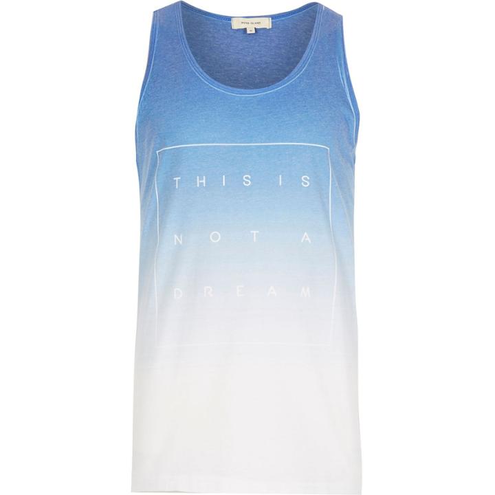 River Island Mensblue Faded Dream Slogan Print Vest
