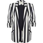 River Island Womens White And Stripe Ruched Sleeve Blazer