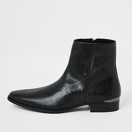River Island Mens Leather Snake Embossed Pointed Boot