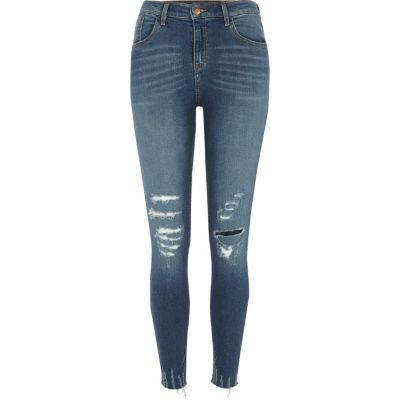 River Island Womens Distressed Hem Amelie Super Skinny Jeans