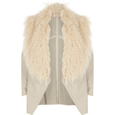 River Island Womens Faux Fur Trim Fallaway Jacket