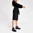 River Island Womens Tie Front Long Sleeve Ribbed Dress