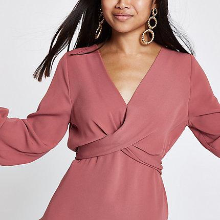River Island Womens Petite Copper Twist Front Long Sleeve Blouse