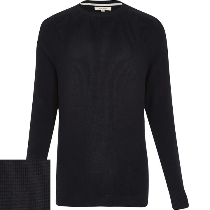 River Island Mensnavy Textured Knitted Crew Neck Jumper