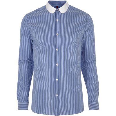River Island Mens Stripe Contrast Penny Collar Shirt