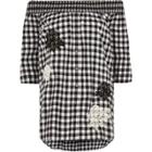 River Island Womens Gingham Floral Appliqu Bardot Top