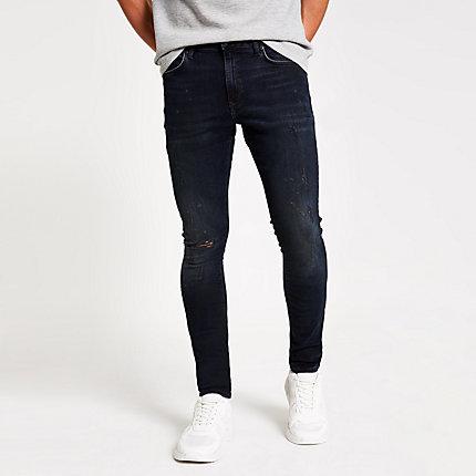 River Island Mens Black Danny Ripped Super Skinny Jeans