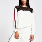 River Island Womens White Lace Neck Tape Shoulder Sweatshirt