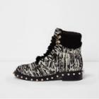 River Island Womens Boucle Pearl Stud Trim Biker Boots
