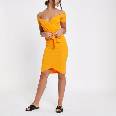 River Island Womens Tie Front Bardot Bodycon Dress