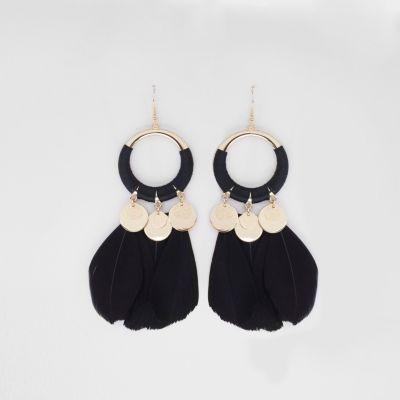River Island Womens Hoop Feather Drop Earrings