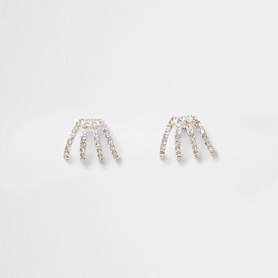 River Island Womens Silver Tone Rhinestone Encrusted Earrings