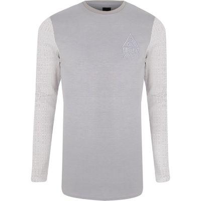 River Island Mens Block Chunky Rib Sleeve Muscle Fit Top