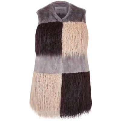 River Island Womens Plus Faux Fur Patchwork Vest