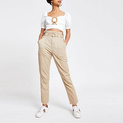 River Island Womens Twill Paperbag Waist Utility Trousers