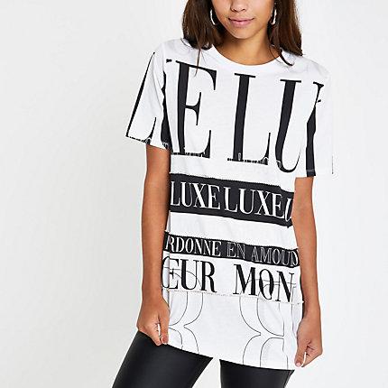 River Island Womens White Print Rhinestone Boyfriend T-shirt