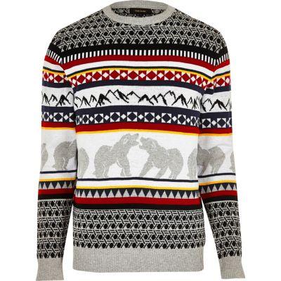 River Island Mens Polar Bear Fairisle Christmas Sweater