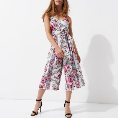 River Island Womens Petite Floral Print Culotte Jumpsuit