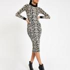 River Island Womens Snake Print High Neck Fitted Dress