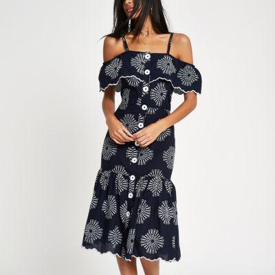 River Island Womens Embroidered Button Through Cami Dress