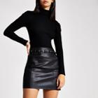 River Island Womens Petite Faux Leather Belted Mini Skirt