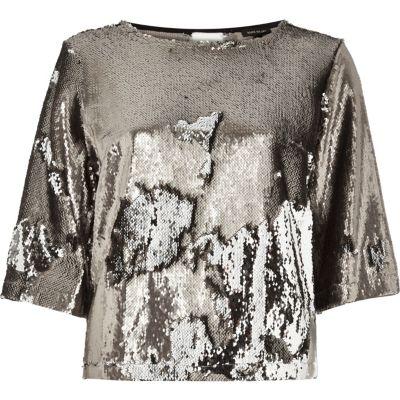 River Island Womens Silver Sequin Top